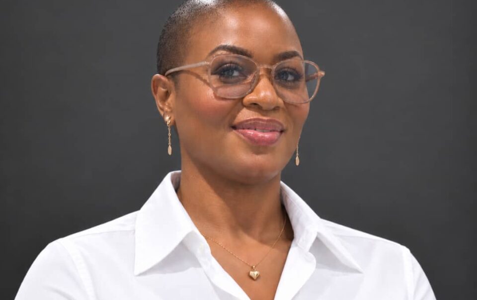 Official announcement flyer congratulating Dr. Tolu Aofolaju on her appointment as Managing Director and CEO of Chamsmobile Limited, featuring app download badges for Kegow.